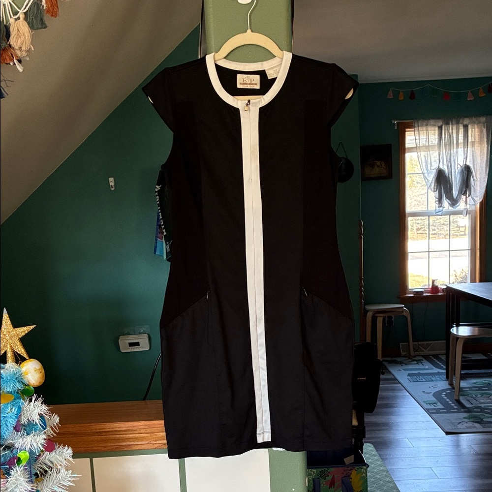 EP Pro Black Mini Dress with White Center Zip Trim